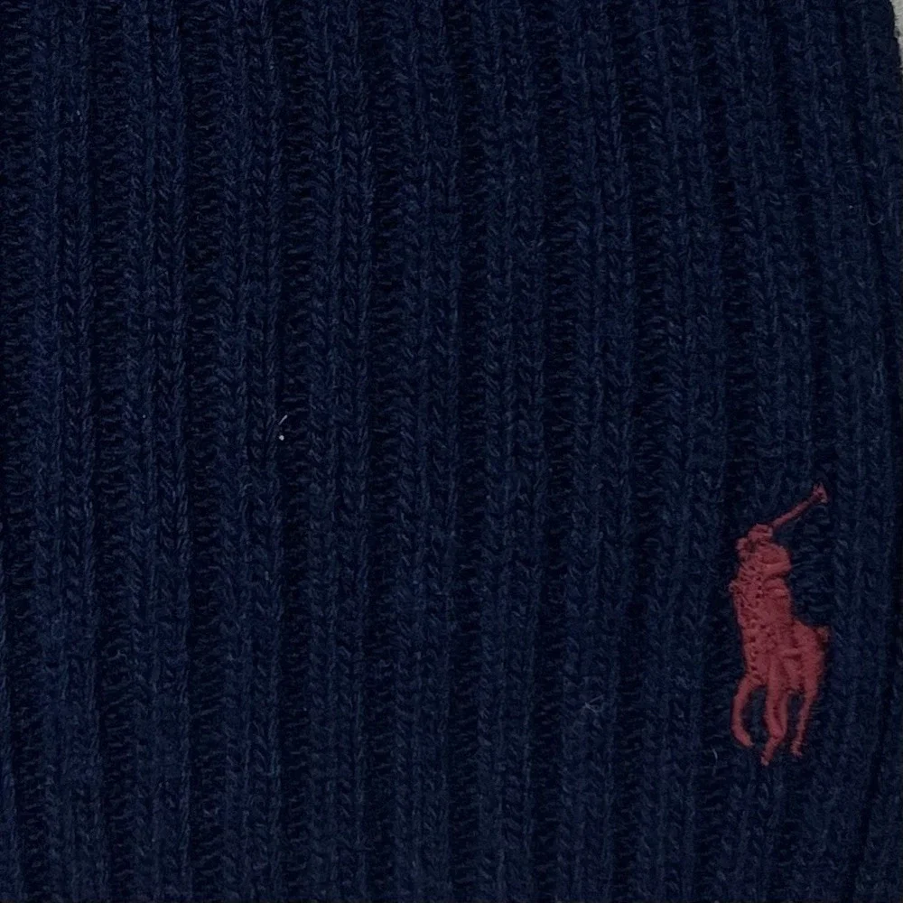Polo Ralph Lauren Wool Blend Rectangular Scarf One Size Navy Ribbed Knit Pony